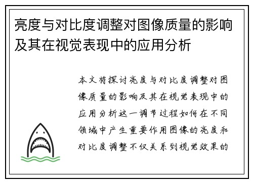 亮度与对比度调整对图像质量的影响及其在视觉表现中的应用分析