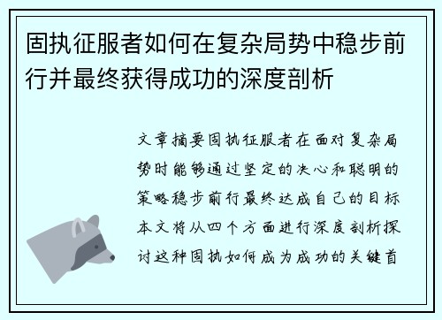 固执征服者如何在复杂局势中稳步前行并最终获得成功的深度剖析